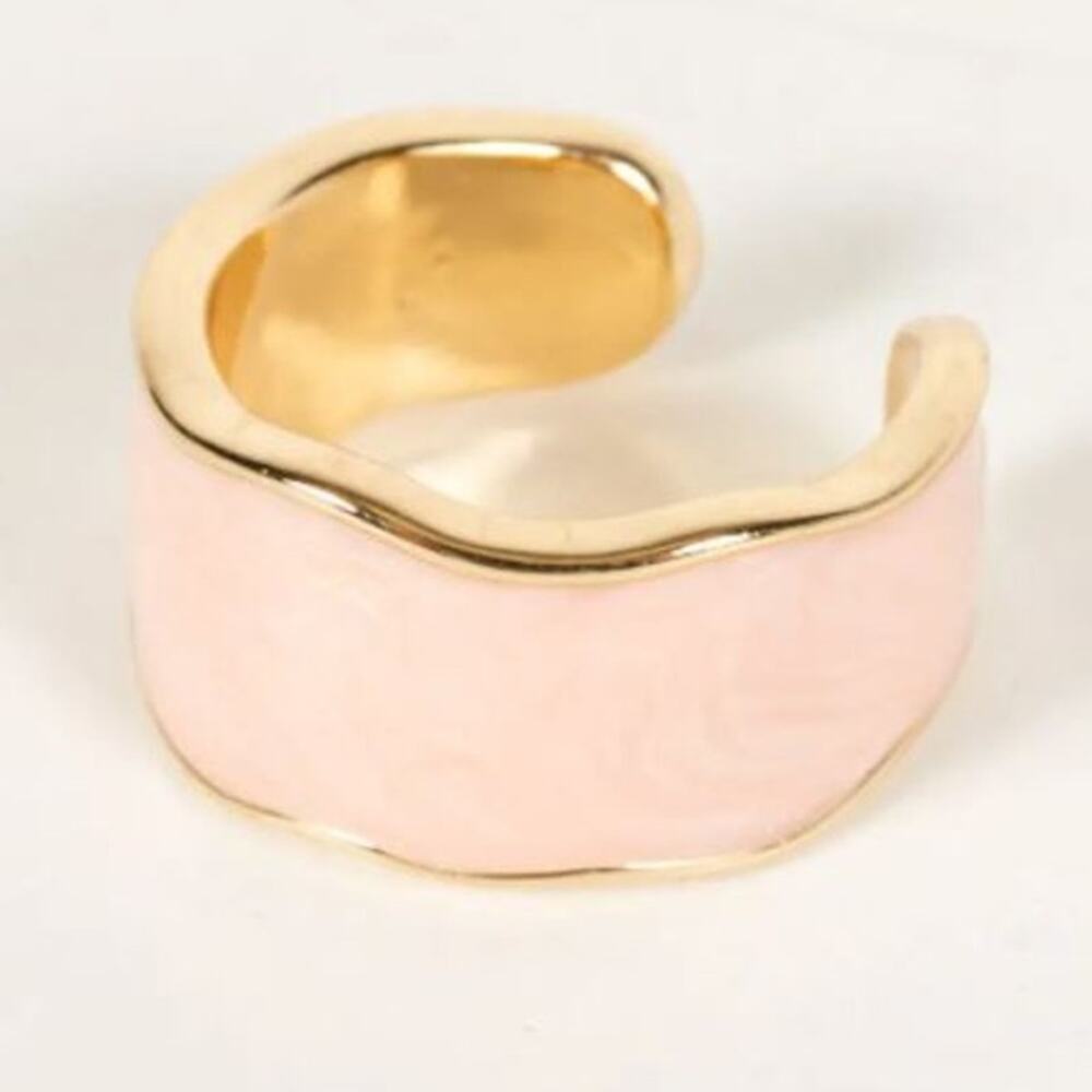 Pearlescent Pink Enamel Cocktail Cuff Ring